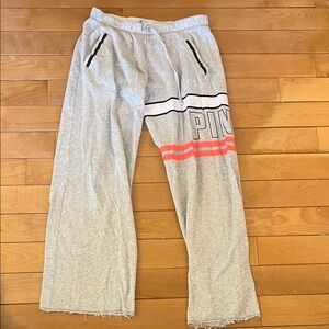 PINK Victoria's Secret Gray Joggers with Coral Stripe